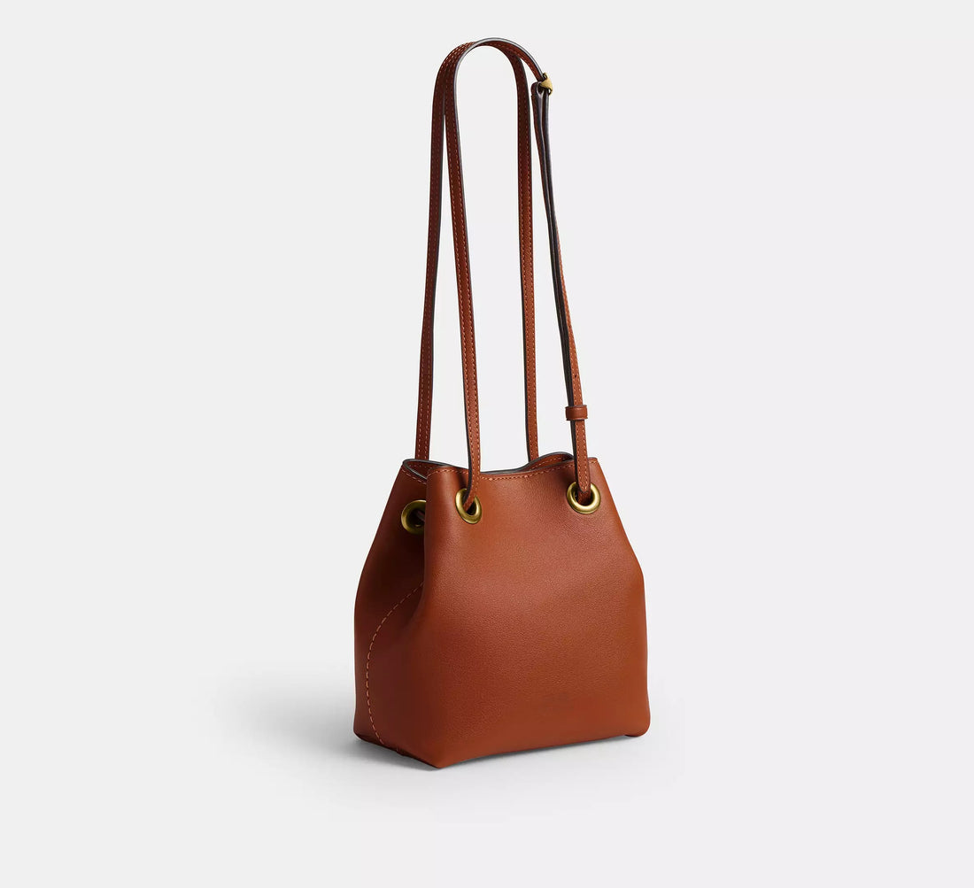 Natural Grain Nappa Leather Drawstring Mini Bucket Crossbody Bag