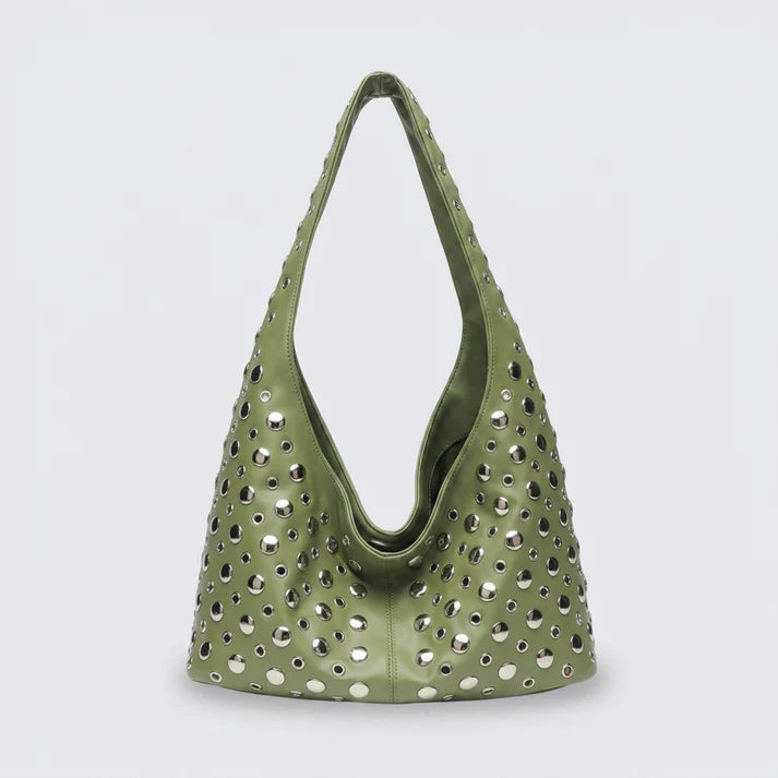 Rivet Decor Soft Slouchy PU Leather Hobo Shoulder Bag