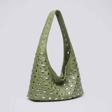 Rivet Decor Soft Slouchy PU Leather Hobo Shoulder Bag