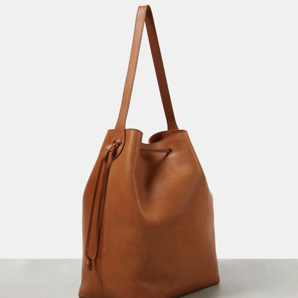 Calfskin Drawstring Leather Bucket Shoulder Bag